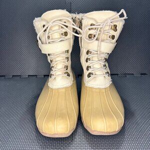 Sperry Womens Beige Winter Duck Boots Faux Fur Lined Rubber & Leather Upper Size